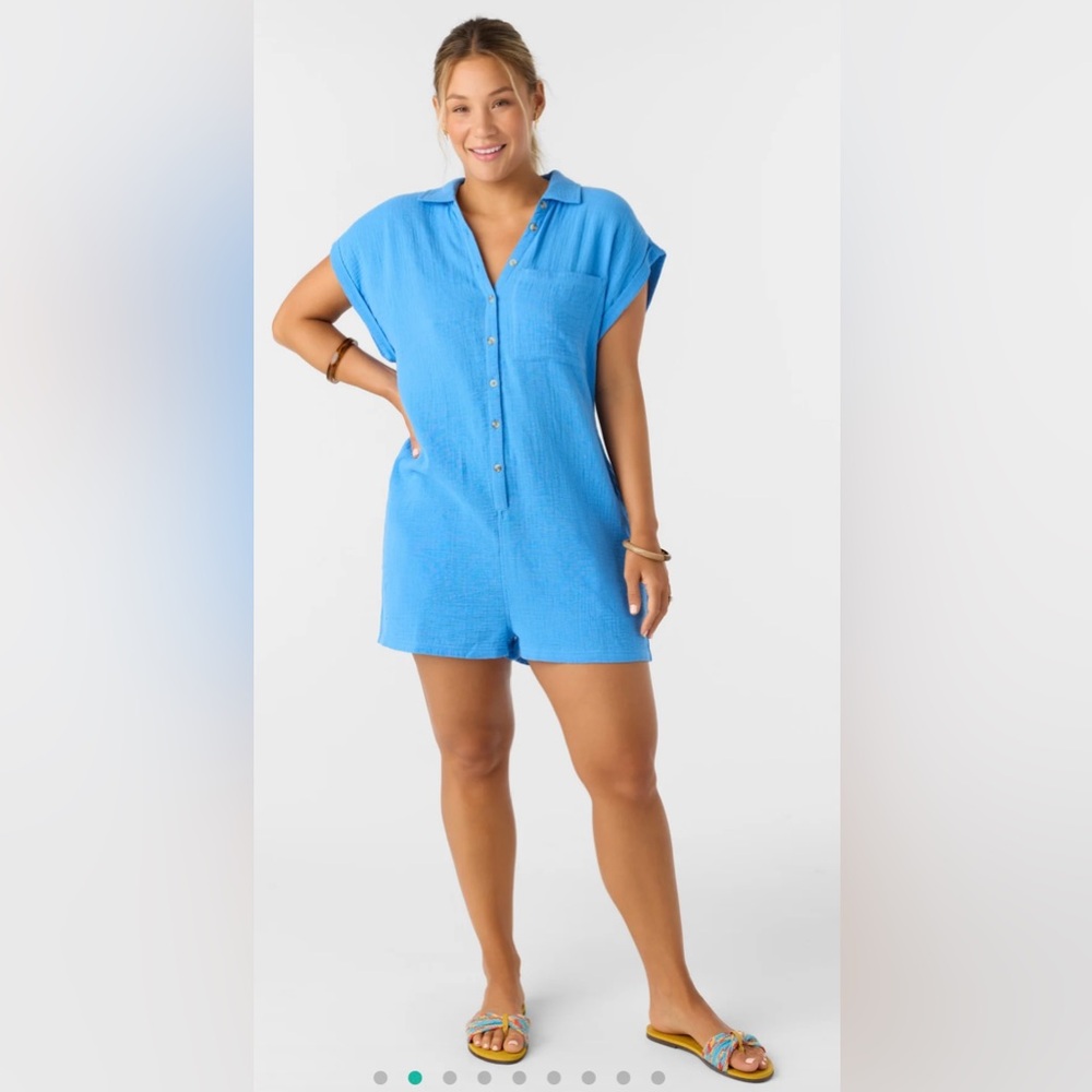 NWT O'Neill Blue Button-Up Romper, Size Medium